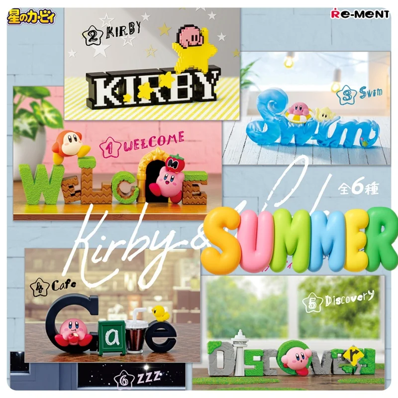 

Re-Ment Original 6Pcs Kirby and Words Action Figure Kirby Swim Cafe Model Toys For Kids Gift Collectible Ornaments