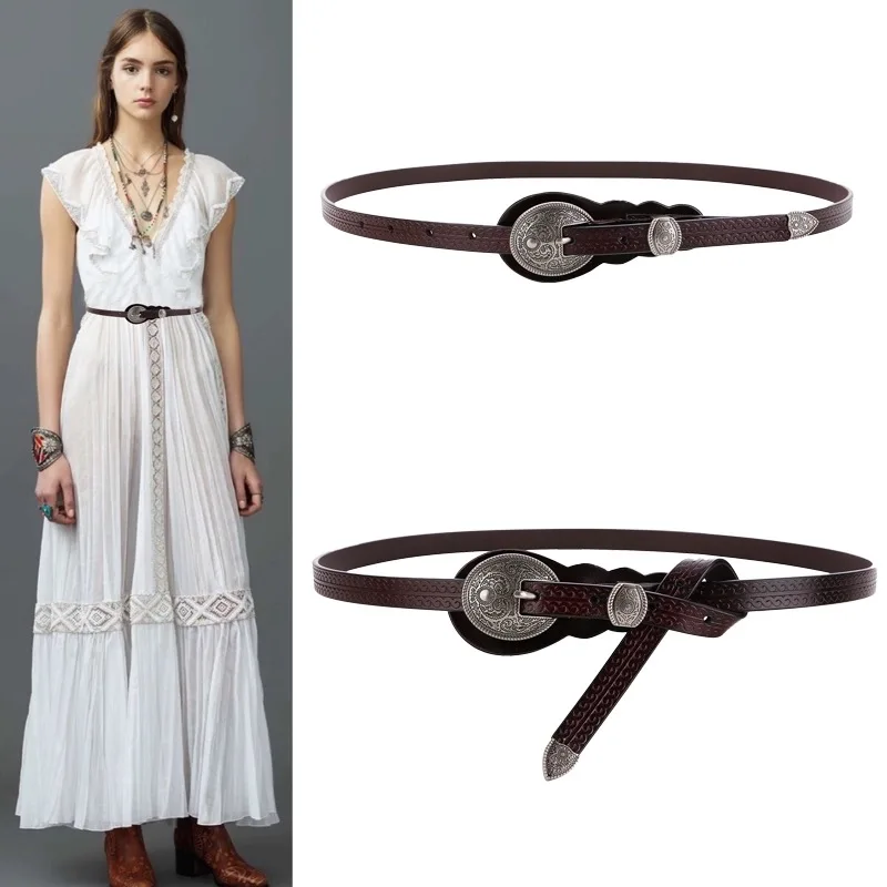 

Retro Decorative Thin Belt Women's Simple and Versatile Ethnic Style Women's Dress Silver Belts Fashion Knot Lady Waistband