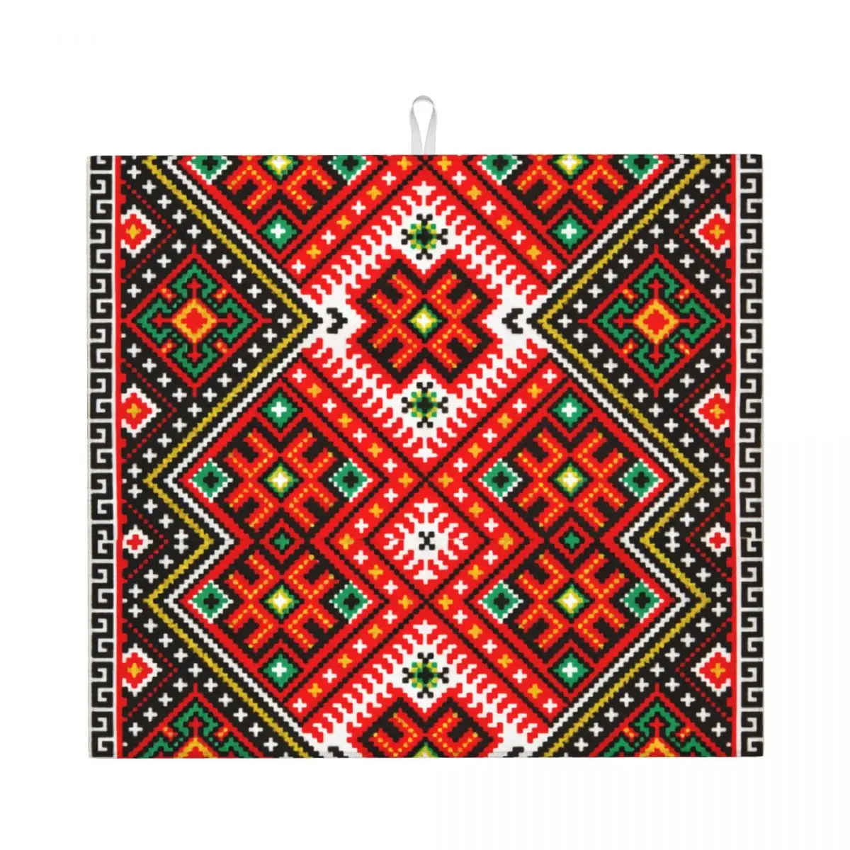 Custom Ukrainian Traditional Embroidery Dish Drying Mat for Kitchen Super Absorbent Microfiber Vyshyvanka Dishes Drainer Pads