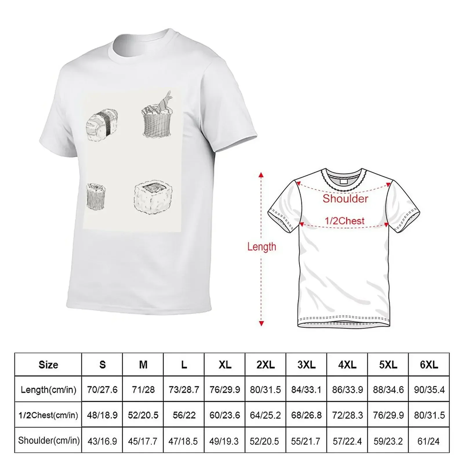 Yummy Monochrome Sushi Print T-Shirt summer clothes street wear graphic t shirt vintage graphic t shirts t shirt for men