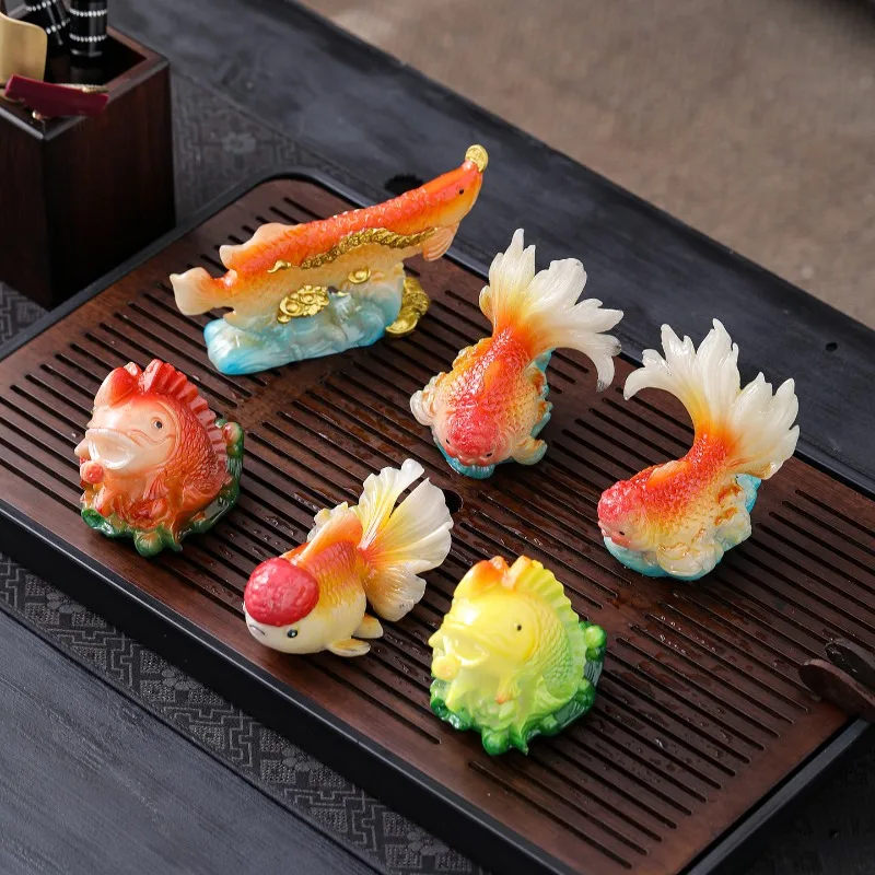FOR Lucky Color-changing Koi Golden Arowana Resin Tea Pet Home Decoration Tea Accessories