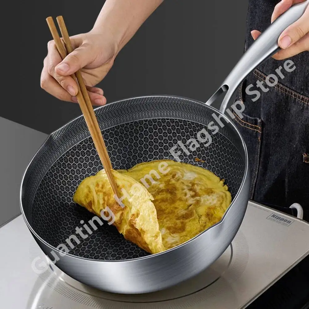 

430 Stainless Steel Honeycomb Frying Steak Cooking Non-Stick Pan Flat Bottom Wok Induction Cooker Universal Kitchen Cookware