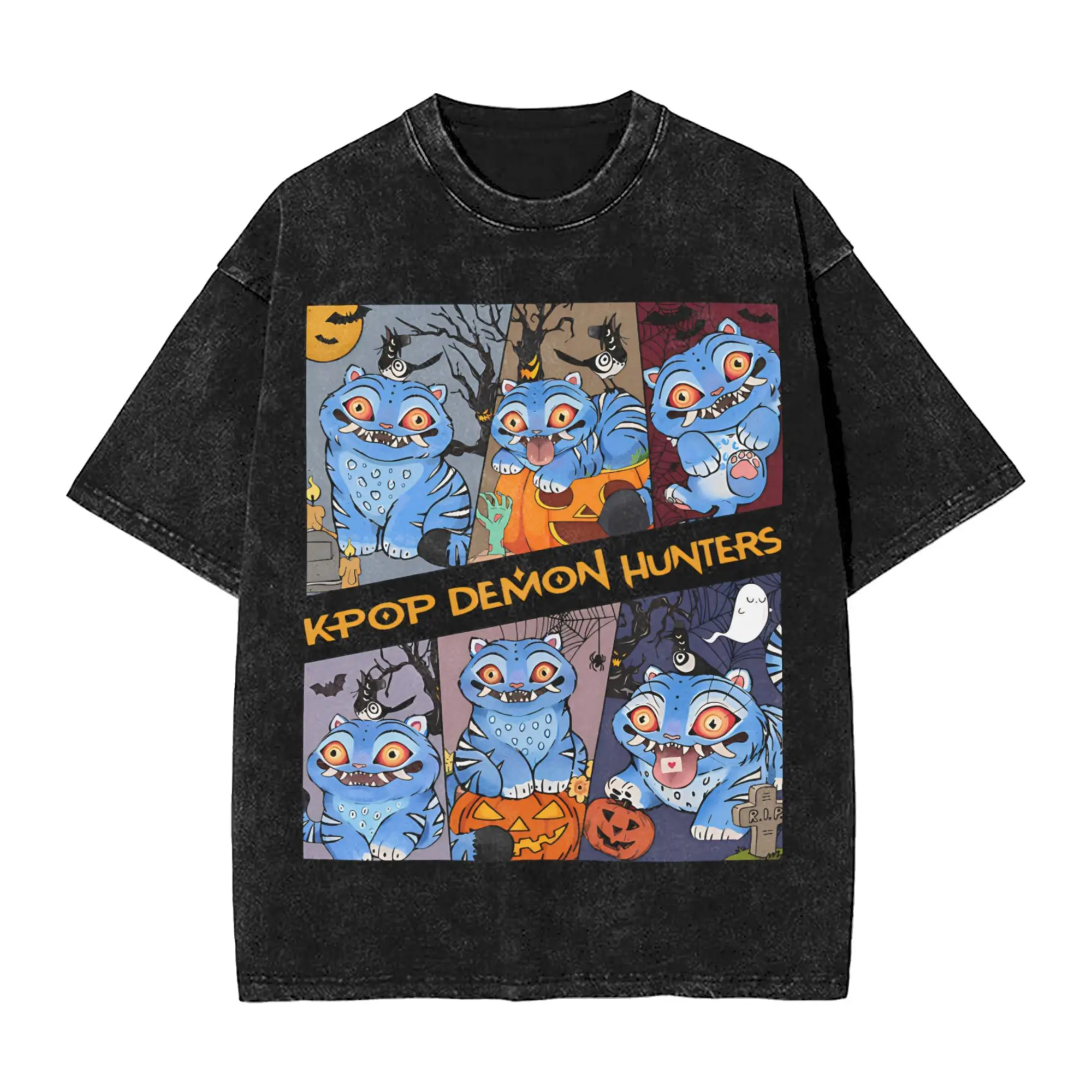 Men Women's T Shirt KPop Demon Hunters Anime Game Washed T-Shirts Novelty Summer Tee Shirt Streetwear Loose Cotton Tops Gift