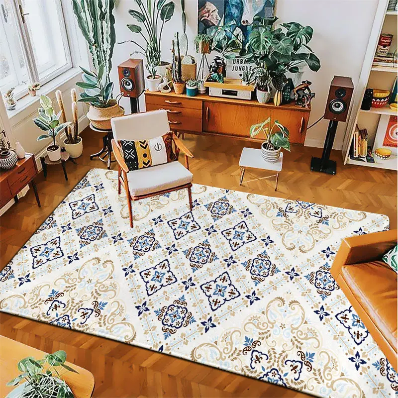 National Style Print  Bedroom Rug Entrance Simple Anti-slip Flannel Bath Living Room Hallway Floor Mats Carpet Bedside Foot Mats