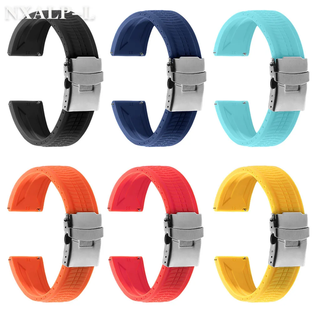 حزام ساعة مطاطي من السيليكون مشبك نشر 20 مللي متر 22 مللي متر لـ Seiko لأوميغا استبدال حزام الساعات لساعة سامسونج جالاكسي 6 5 4