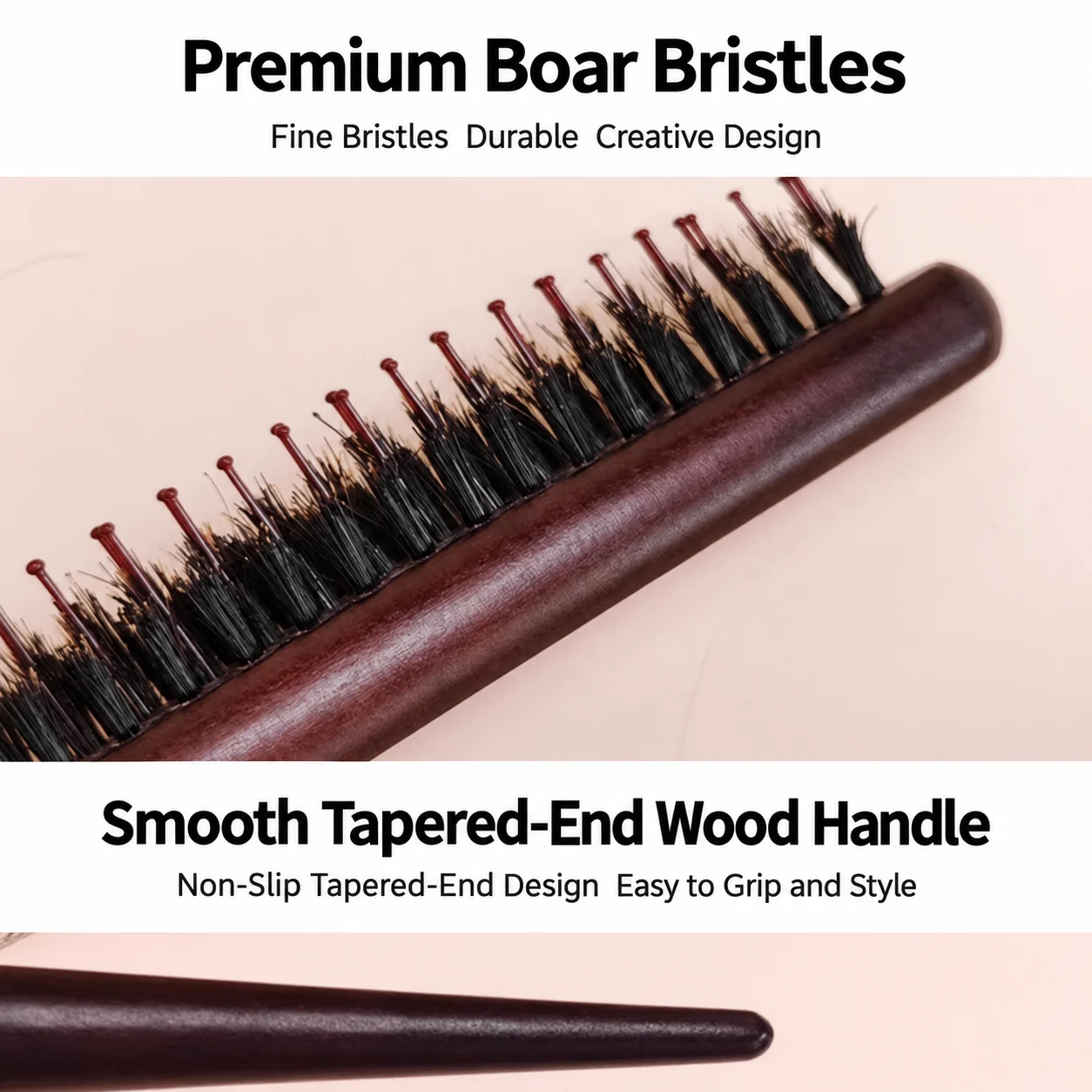 Boar Bristle Comb Teasing Wooden Teasing Comb Updo Comb 3-Row For Hair Sectioning Daily Hair Brushing Updo Styling