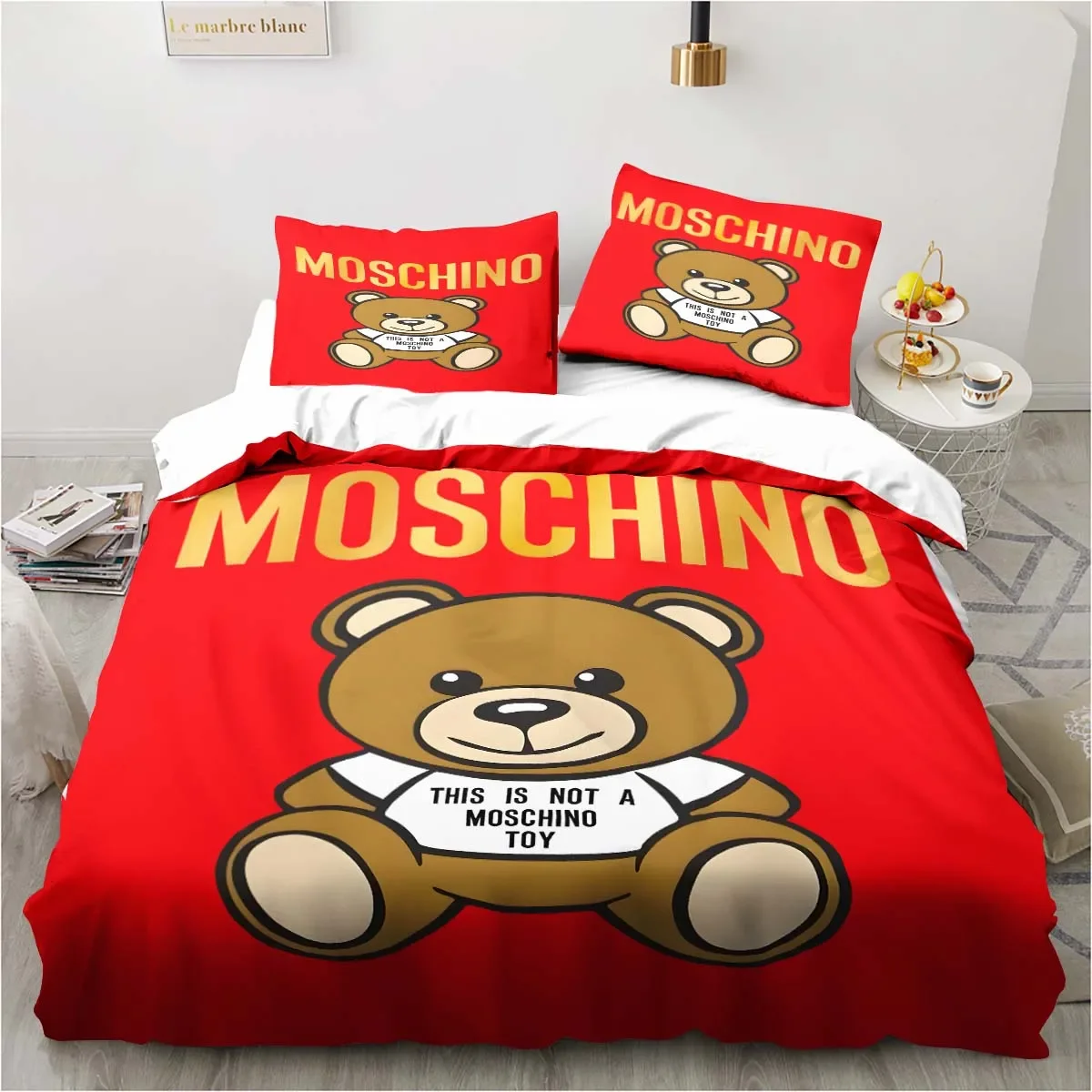 3D M-Moschinos logo Print Bedding Sets exquisite bed supplies set duvet cover bed comforter set bedding set luxury birthday gift