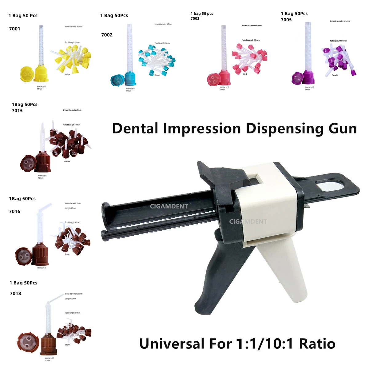 Dentystyczne końcówki do mieszania materiałów pistolet dozujący uniwersalny dozownik pistoletu 1:1 10:1 końcówki do mieszania pistolet do silikonu