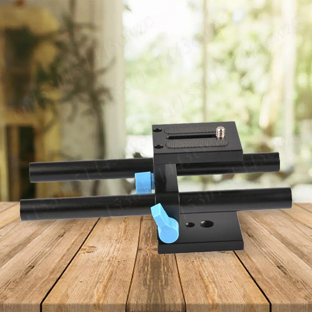 Morsetto per asta da 15 mm Railblock Filettatura da 1/4 e 3/8 pollici Foro per asta Supporto Guida Staffa regolabile in altezza per Follow Focus per fotocamera DSLR