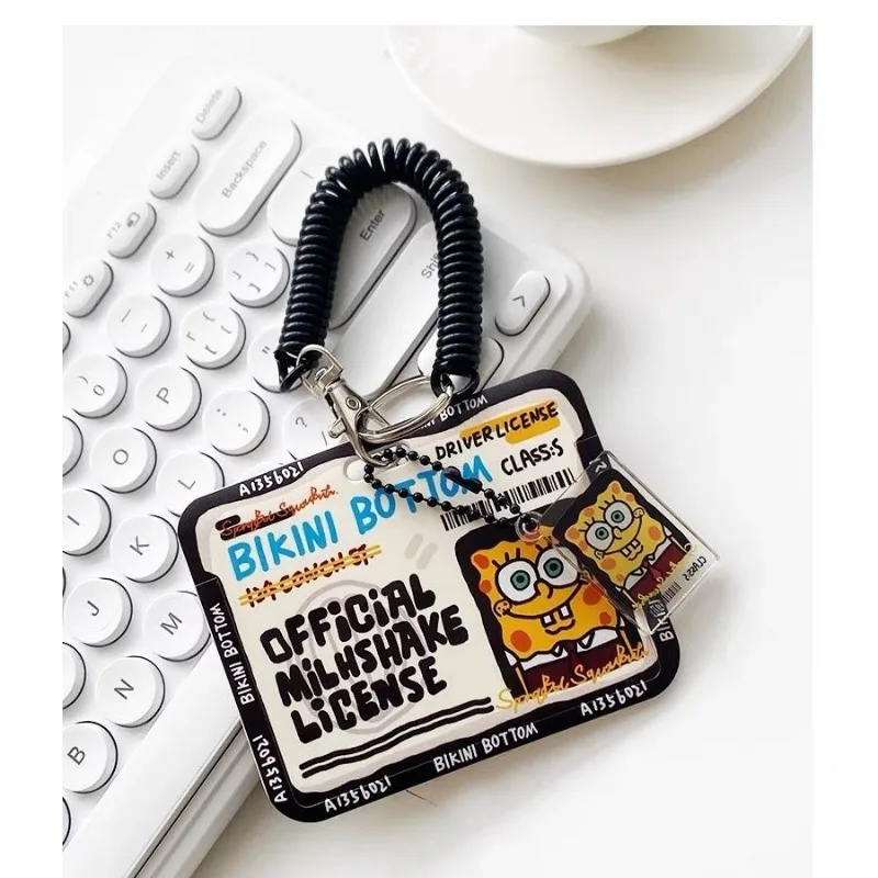 SpongeBob Card Holder ABS Slide Kpop Photo Card Holder Keychain Bus Student ID Card Holder Cartoon Cute Cards Sleeves Supplies