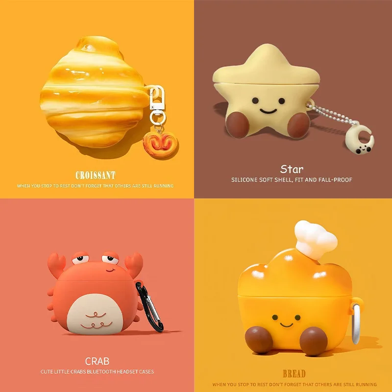 Funda Protectora de Silicona con Diseño de Cangrejo de Dibujos Animados para Auriculares Apple AirPods Pro 3, Pro2, 4, 3, 1, 2 y AirPods 4