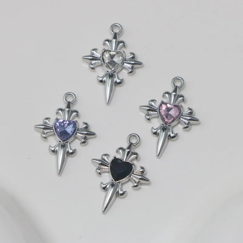 5Pcs Gothic Love Heart Zircon Cross Charm Women DIY Earrings Pendant Bracelet Necklace Jewellery Accessories Wholesale