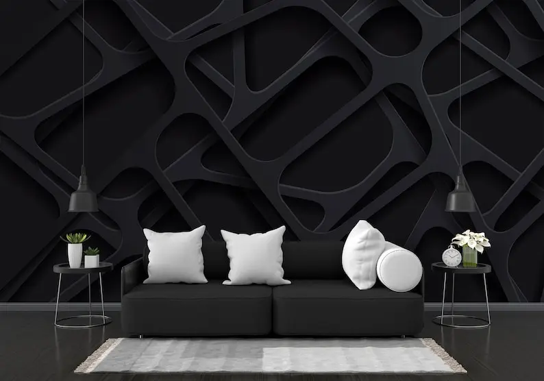 Custom Size 3D Abstract Living Room, Office Mural, Modern Architecture Anthracite Gray 3d Wallpaper, 3D Look Geometric Pattern W