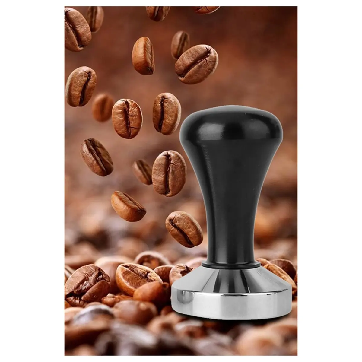 Coffee Tamper Calibrated Espresso Coffee Powder Bean Press Hammer Base with Wooden Handle 53mm