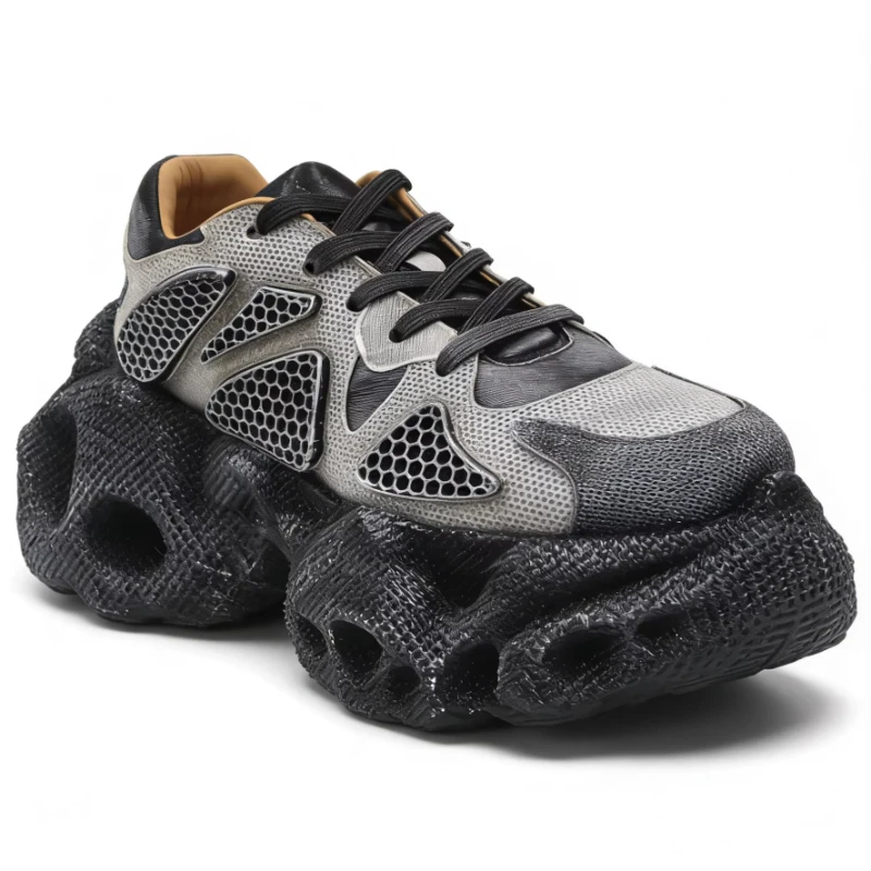 3D Original Printed Shock-absorbing Casual Sports Shoes for Men's TPU Soft Bottom Daddy Shoes Thick Sole Height-increasing Shoes