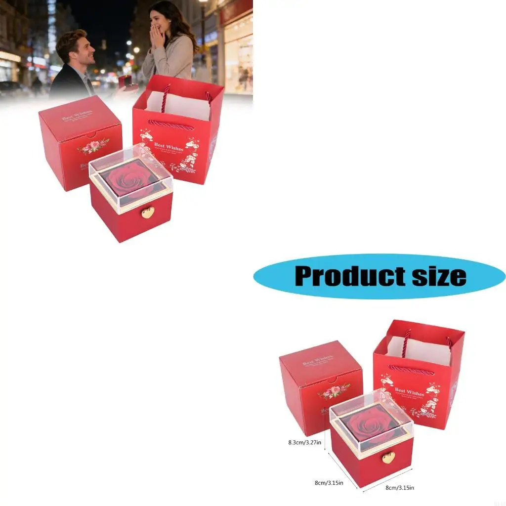 91AF Stylish Top Ring Case with Exquisite Flower Innovative Rotating Ring Boxes Plastic Texture for Engagement Gifts
