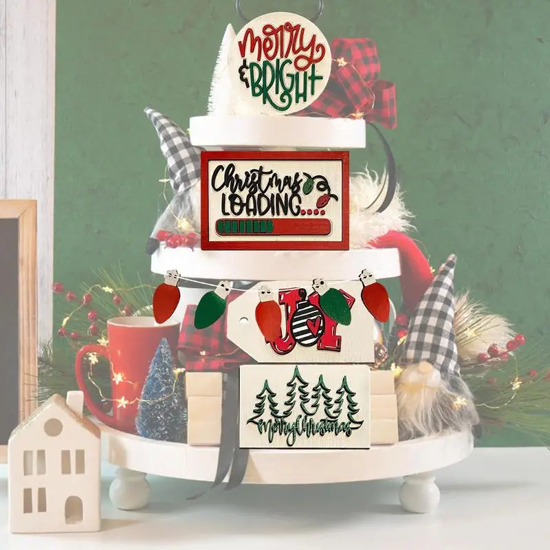 Christmas Tiered Tray Decor Ho Ho Ho Merry Christmas Wooden Signs December 25 Christmas Wood Tabletop Decor For Winter Farmhouse