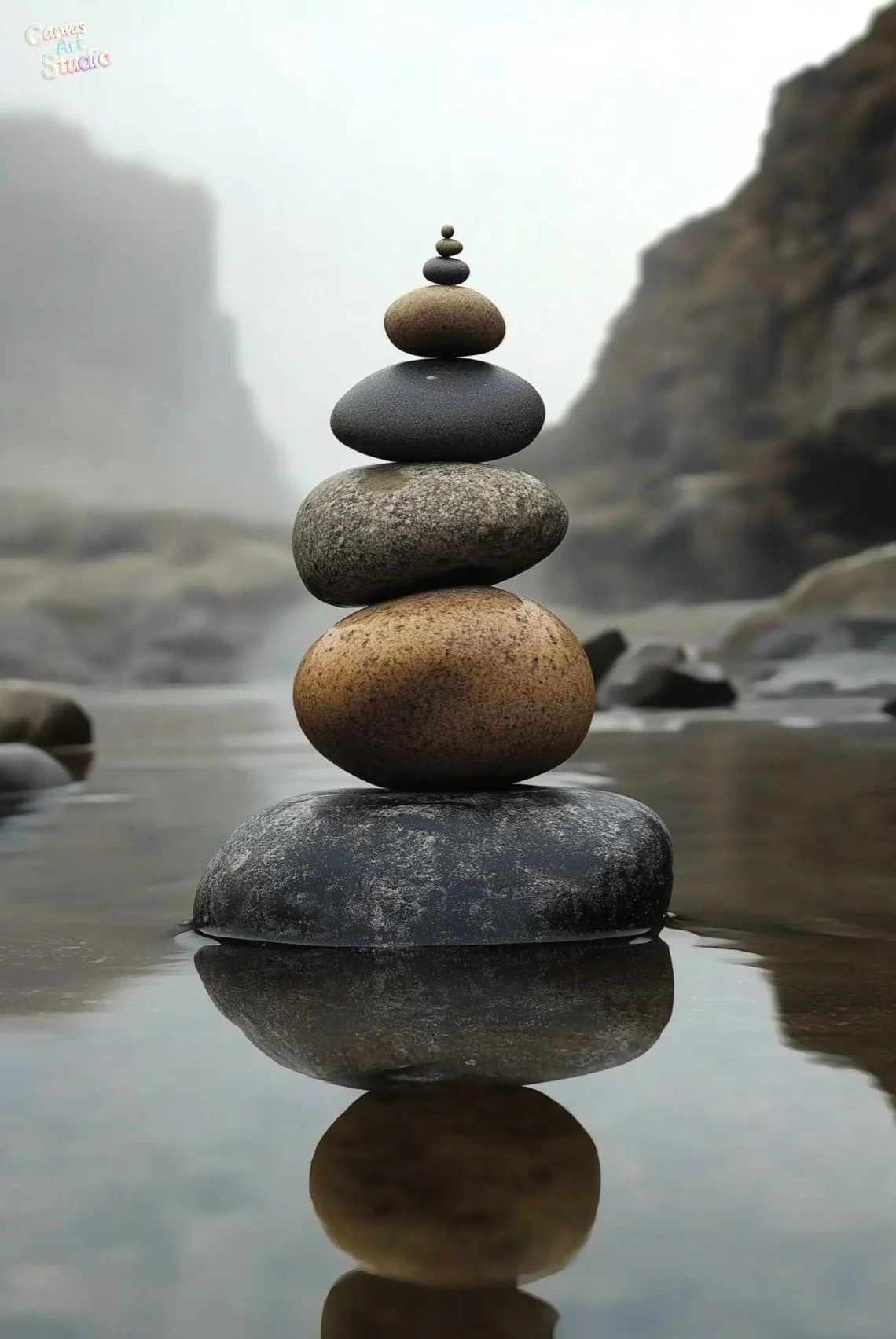 2026 Classic Still Life Seaside Stream River Stone Pile Scenery Poster Canvas Art Painting Printing Home Room Wall Picture Decor