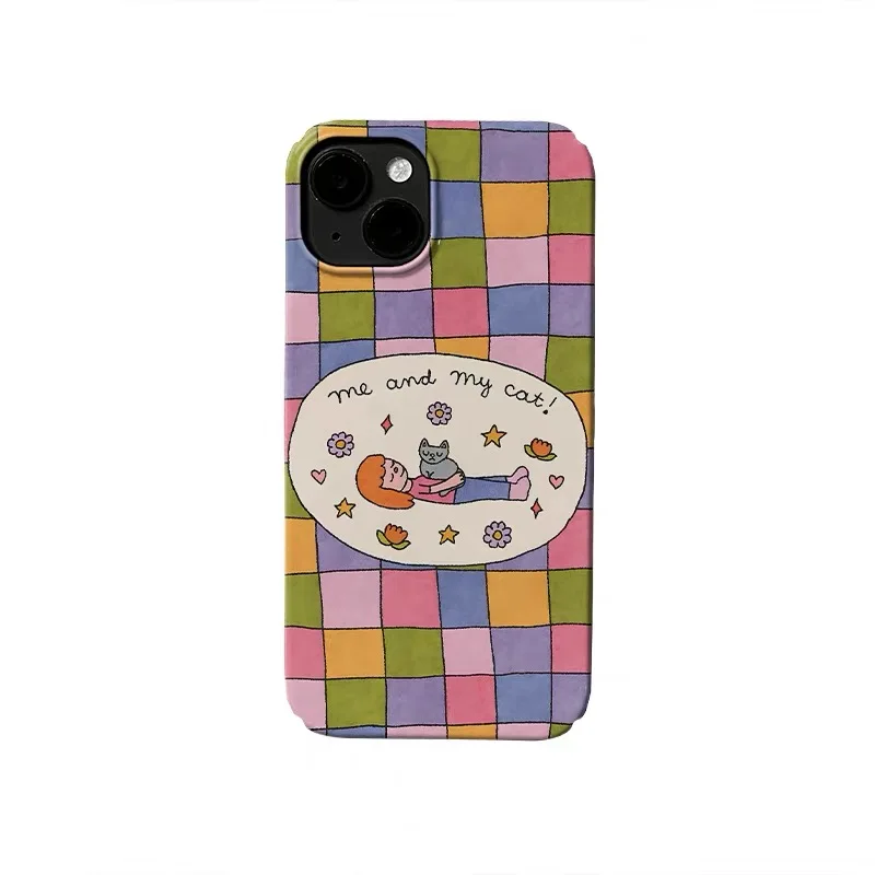 

Colorful Square Cat Girl Phone Case for IPHONE 17 Air 16E 15 PROMAX 14 Plus 13 12 MINI 11 PRO 16Plus XR XS Acrylic Phone Cover