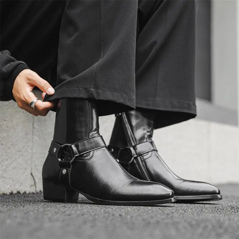 

Casual Chelsea Boots for Men High Gloss Leather Mid-Calf Zipper Bule Nightclub oes Pointed Toe Stage Performance ort Boots