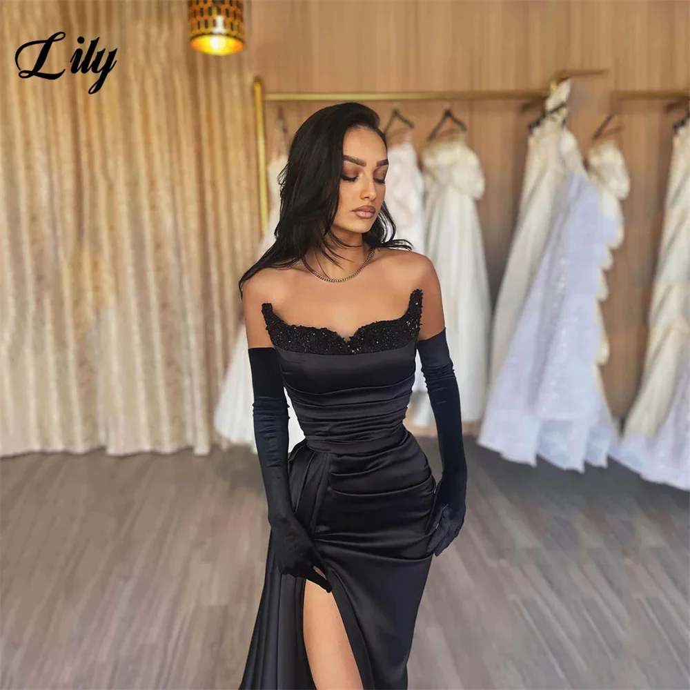 Lily Black Stain Prom Dress Shiny Sequin Sweetheart Mermaid Evening Dresses Sexy Sleeveless Side Split Party Dresses Customized