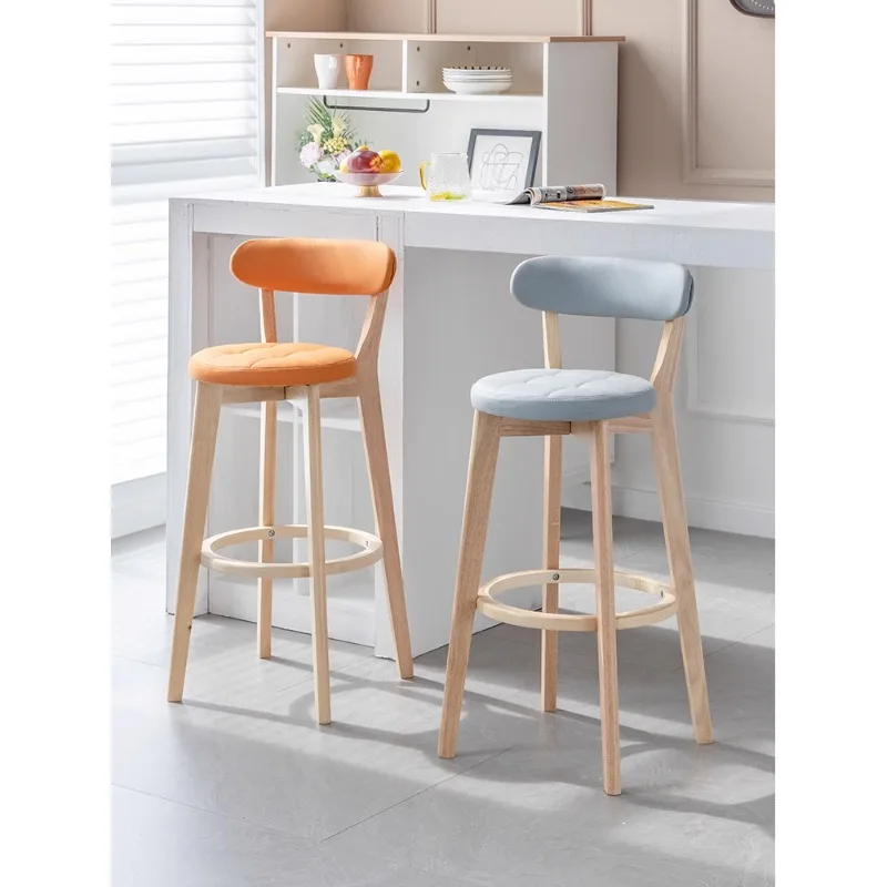 

Solid wood high stool Modern simple bar chair Household Nordic light luxury island bar chair Front desk cashier high chair