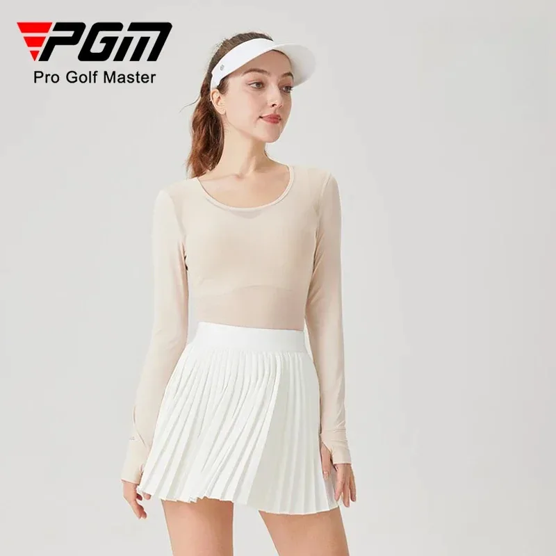 

PGM Women Golf Summer Ice Silk Sunscreen Coat with Meat Color Base and Breathable Long Sleeve T-shirt YF799