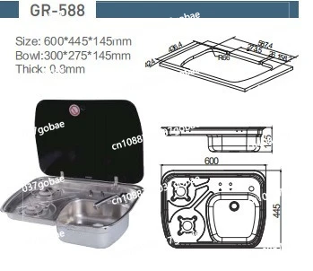 Factory direct sales RV gas stove RV yacht accessories with glass cover sink gas stove GR-588