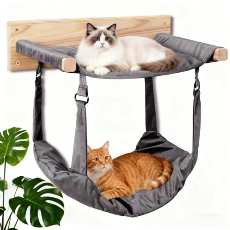

Деревянный настенный гамак для кошек 18,9 x 12,6 дюймов, двухслойная мебель-гамак для кошек, большая съемная многофункциональная лежанка для сна/отдыха