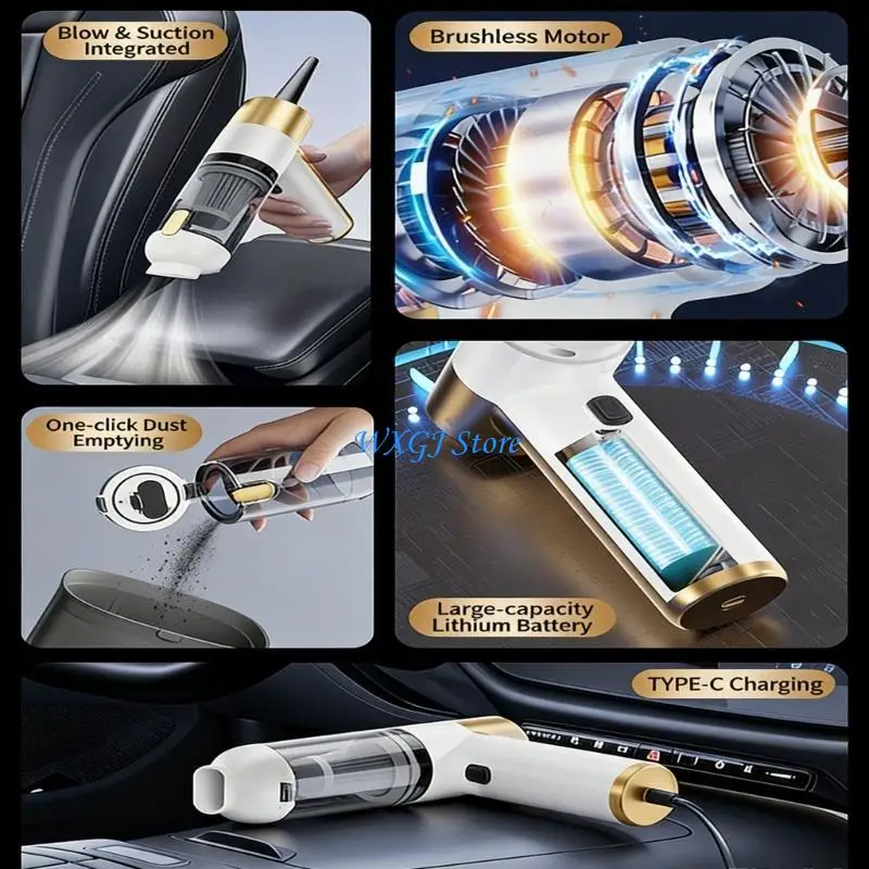 

37JE Mobile Car Vacuum 3 Absorption Levels LED Indicators Nonbrush Motor for Efficient Cleansing Everywhere Compact Plan Thin