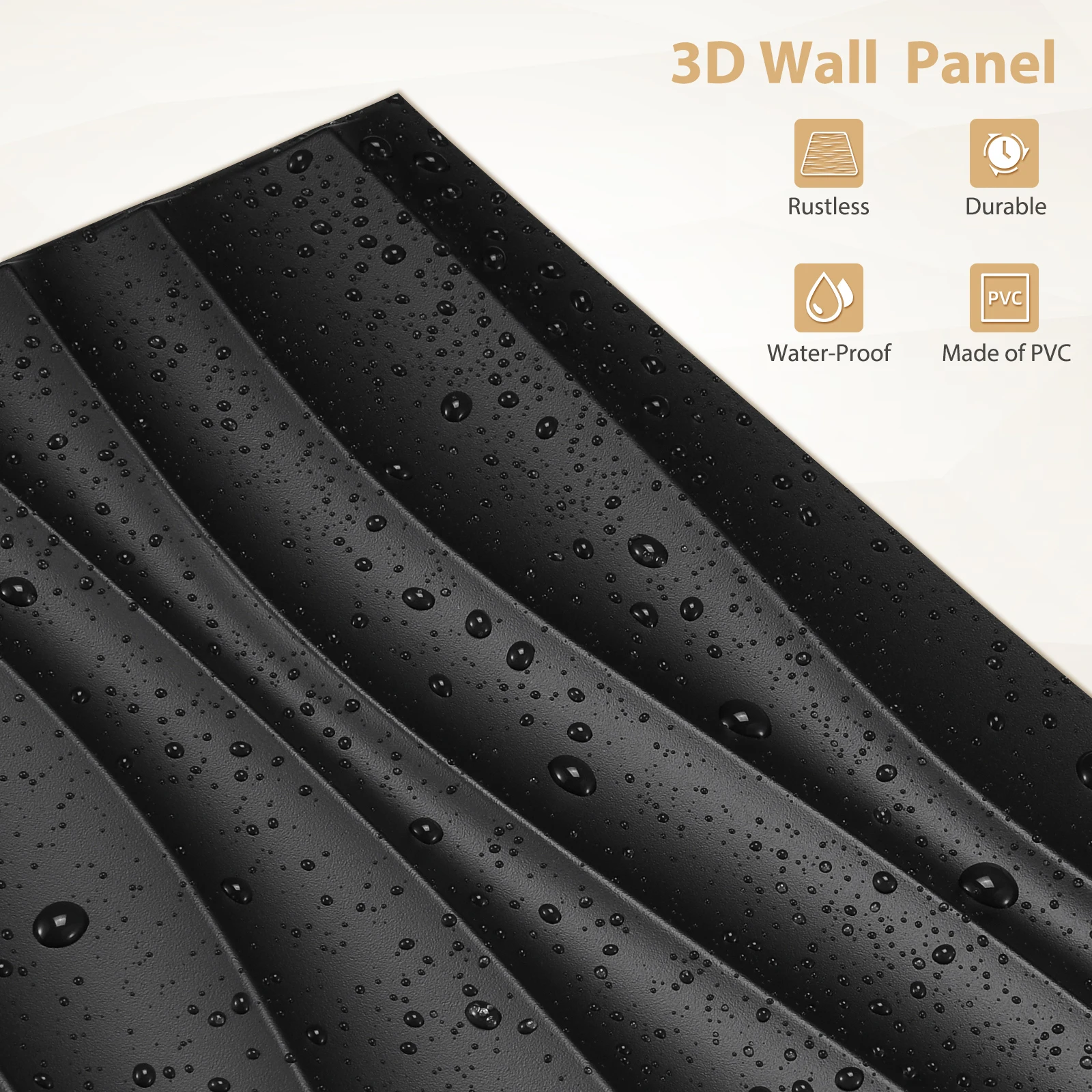 KUUJOJO PVC Wave Panels for Interior Wall Decor, Black/White Textured 3D Wall Tiles, 11.8