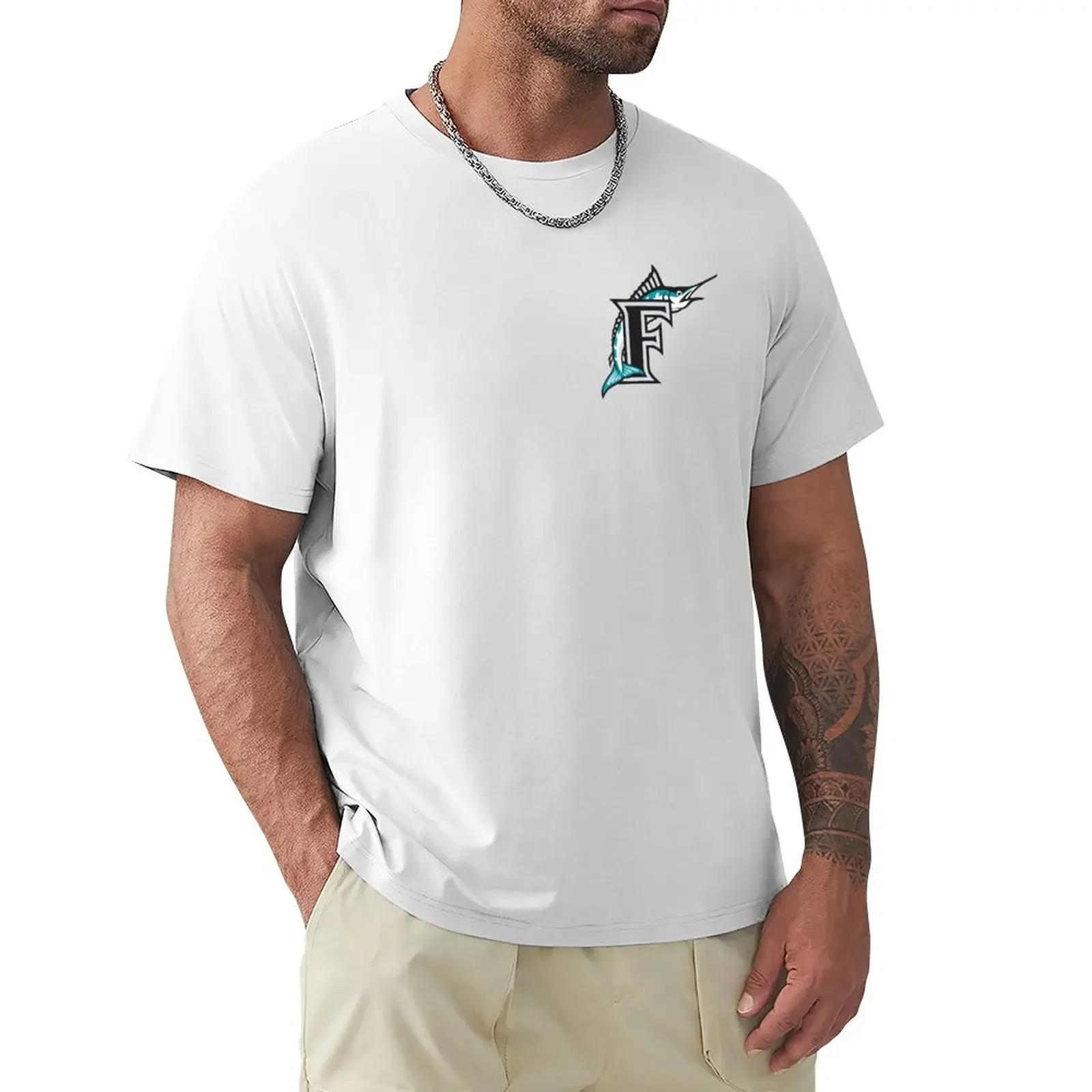 Cheavyweight streetwear anime  Vintage Florida Marlins Logo Design T-Shirt oversized t shirt Oversized t-shirt mens white t