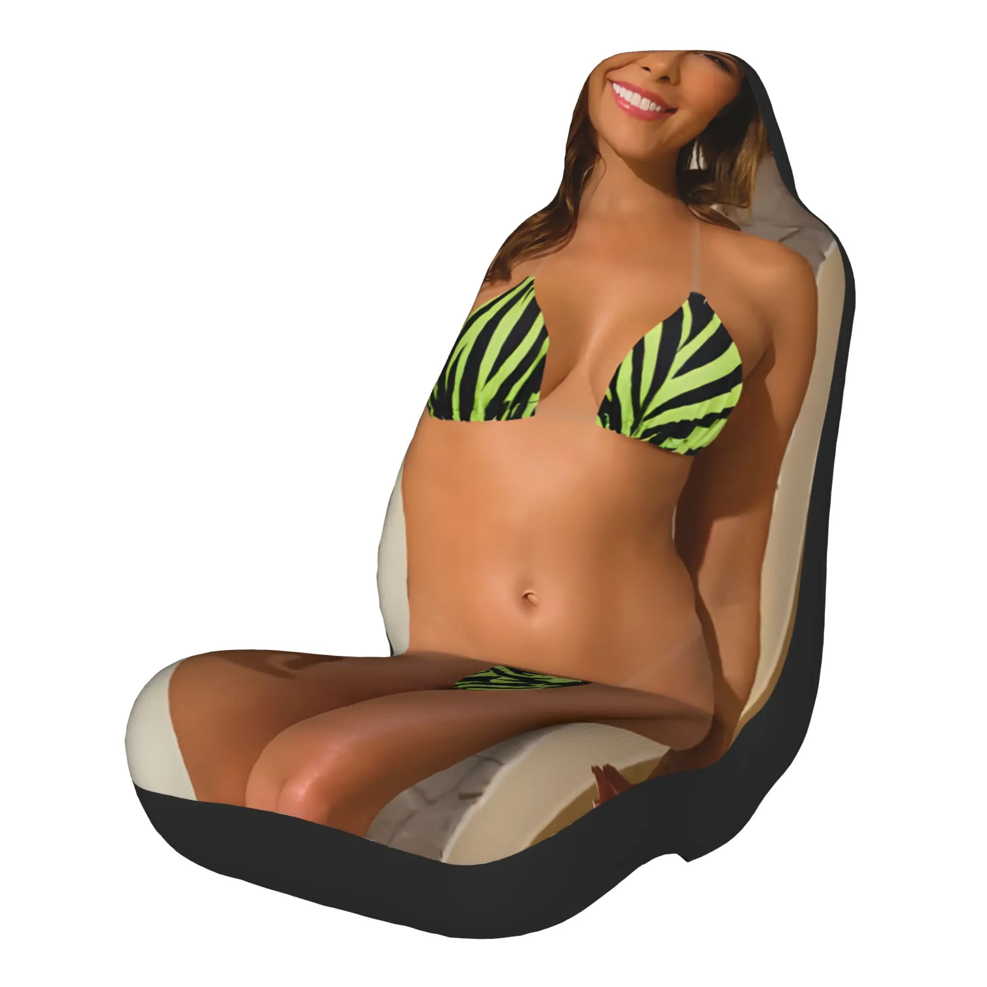2pcs Green Zebra Print Triangle Bikini Set For Summer Beachwearcar Seat Covers, Suitable For All Vehicles, Christmas Gifts And P