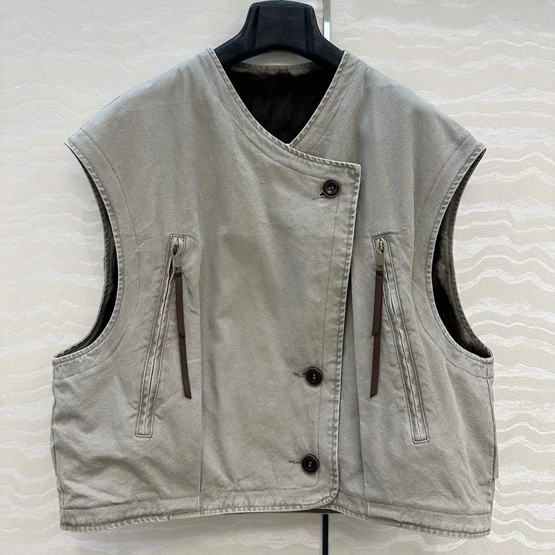 

High-quality autumn-winter new style fashionable retro women's coat with fox fur lining popular vest 251020133