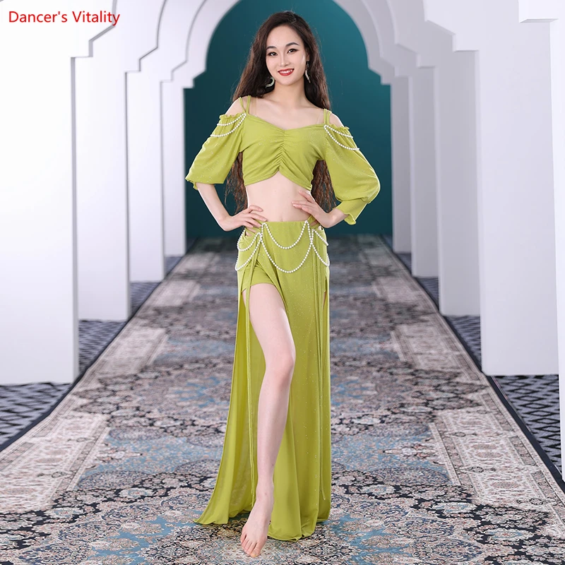 

Belly Dance Training Clothes Set Women Belly Dancing Top+long Skirt 2pcs Oriental Clothing Suit Girl's Dance Wear Outfit S,M,L