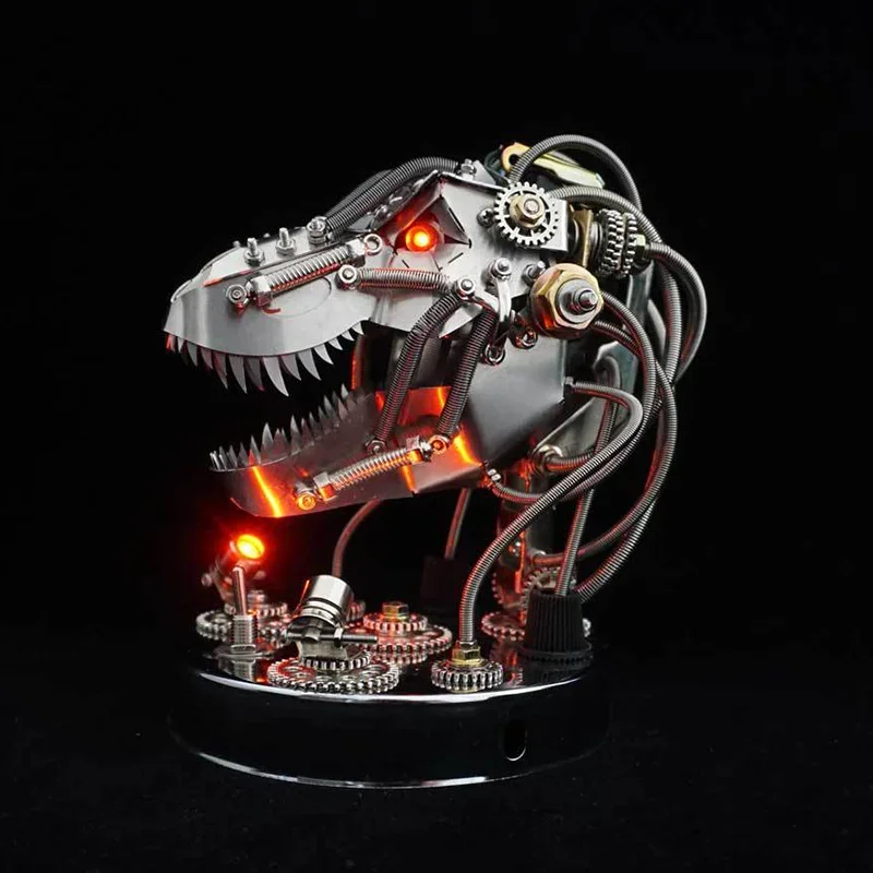 3D Metal Puzzle Luminous Dinosaur Head Model Kit Stainless Steel Mechanical DIY Assembly Animals Gift Puzzles Toy Gift