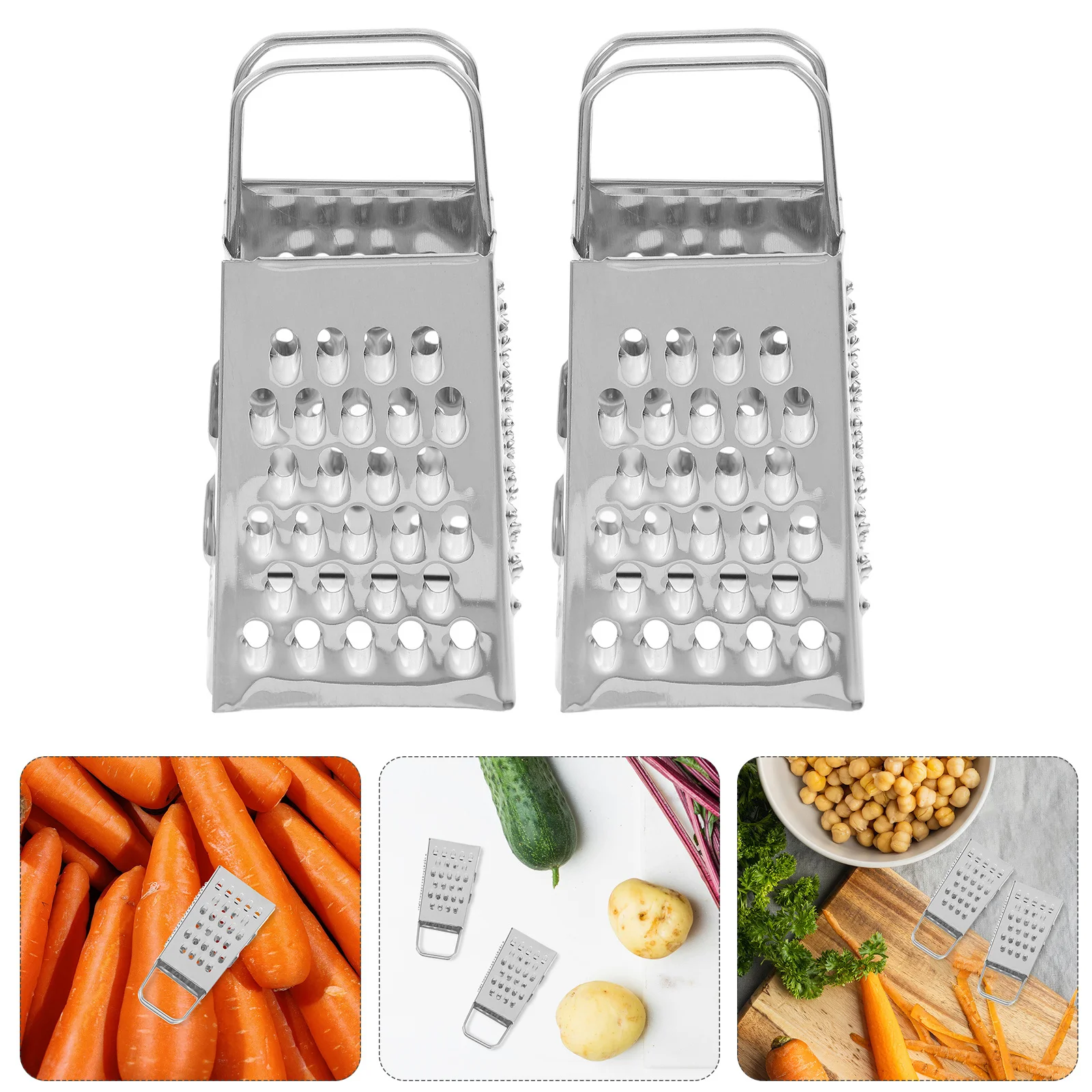 

2Pcs Mini Four-Sided Cheese Grater Stainless Steel Compact Kitchen Vegetable Carrot Potato Slicer Shredder Cheese Grater Small