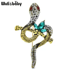 Wuli&baby Vintage Cute Branch And Snake Brooches Pins For Women Men 2-color Metal Rhinestone Animal Party Brooch Pins Gifts