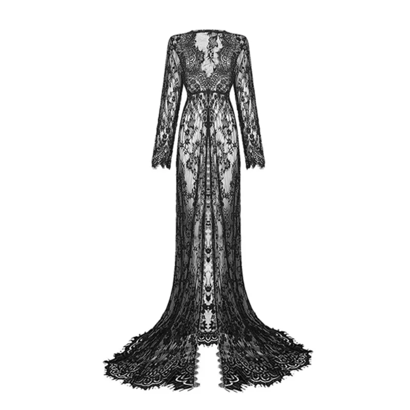 Women Sexy lace  Dress Summer dress Lace Long Sleeve Mini Dresses Female Lace Beach Sundress Gothic