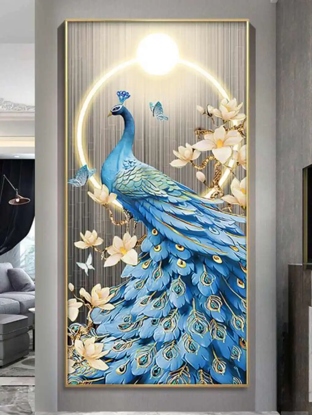 Peacock Corridor Decorative Mural Light Corridor Mural Light Luxury High End Atmosphere Led Light Corridor Vertical Hanging Pain