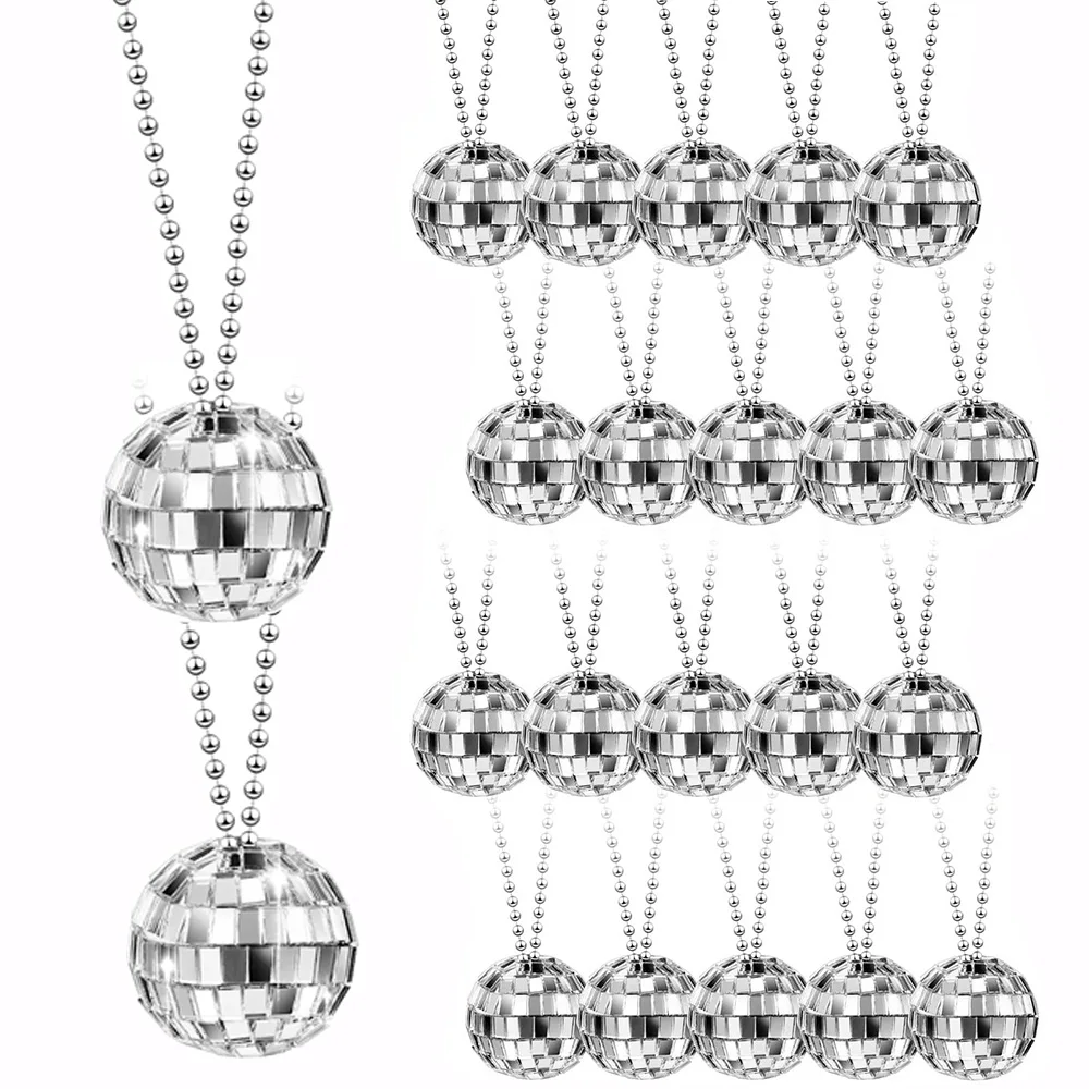 

10Pcs Disco Balls Necklaces Reflective Mirror 80s 90s Disco Party Costume Accessories Dance Birthday Favor Decoration