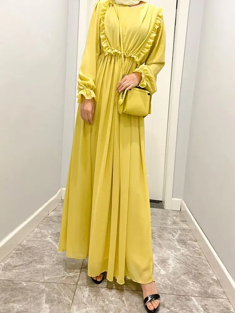 

Ramadan Eid Mubarak Chiffon Abaya Dubai Turkey Islam Muslim Dress Kaftan For Women Djellaba Robe Femme Musulmane Longue Caftan