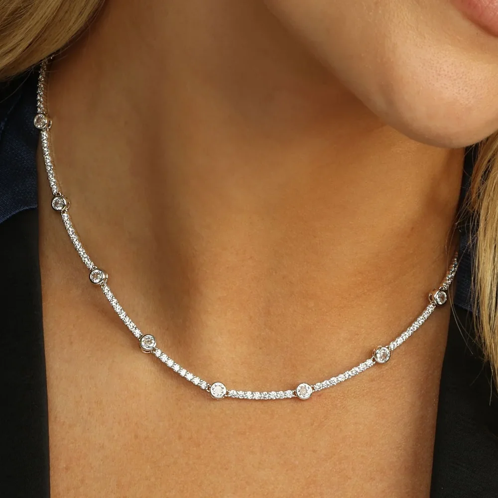 Micro Pave 5A Cubic Zirconia CZ Bar Band Charm Tennis Chain Choker Necklace Gold Color Fashion Women Jewelry