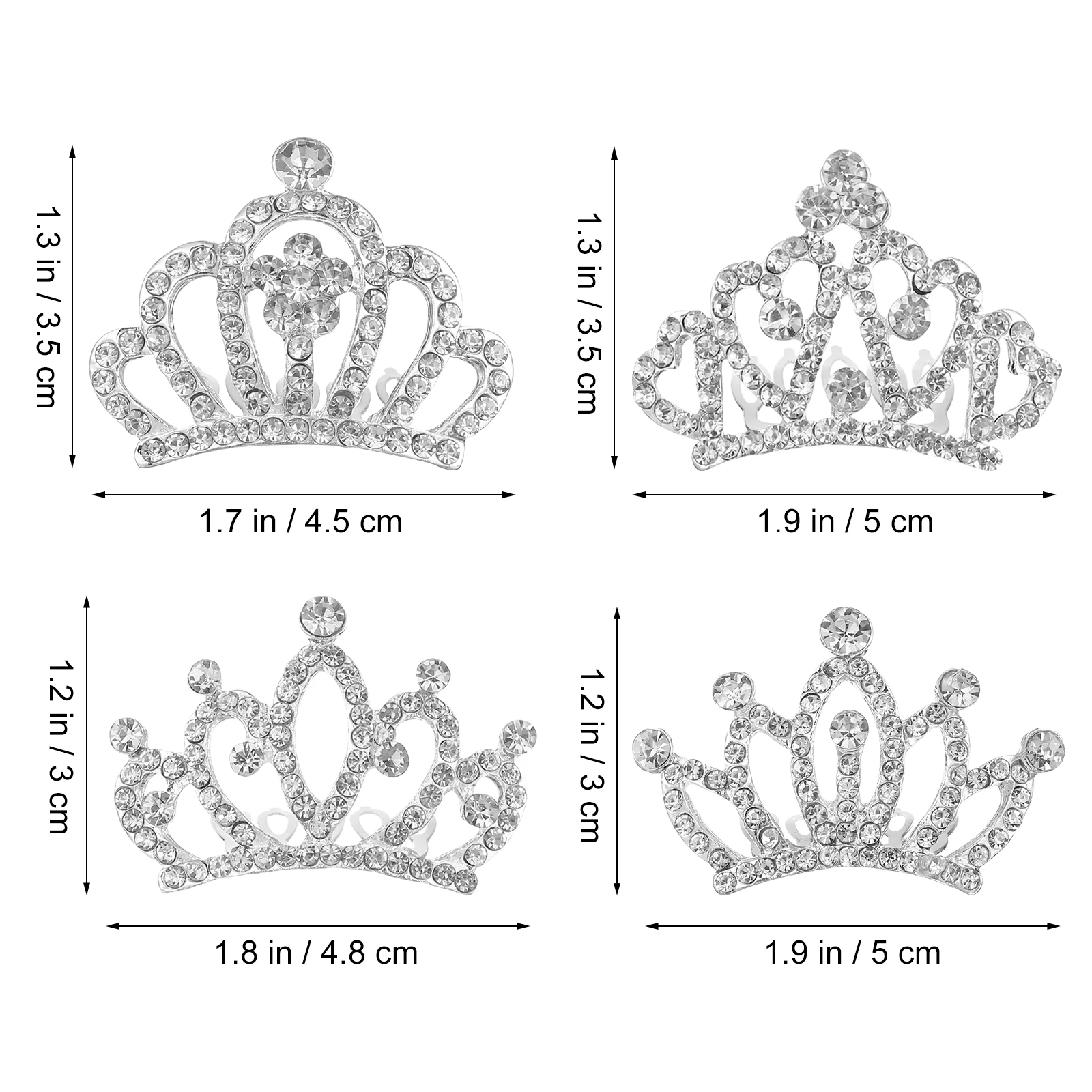 

4pcs Children Crown Princess Tiara Hair Combs Rhinestone Kid Accessory Birthday Party Performance School Mini Tiaras Girls