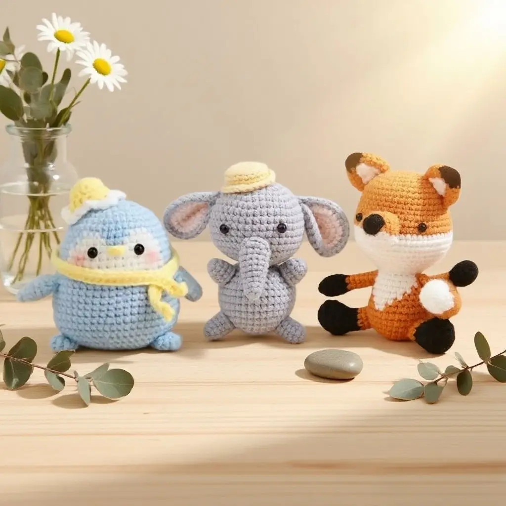 

Crochet Animal Kit for Beginners Knitting Animals 3 Styles Children Dolls Gift Therapeutic DIY Set Amigurumi Crochet Toys Craft