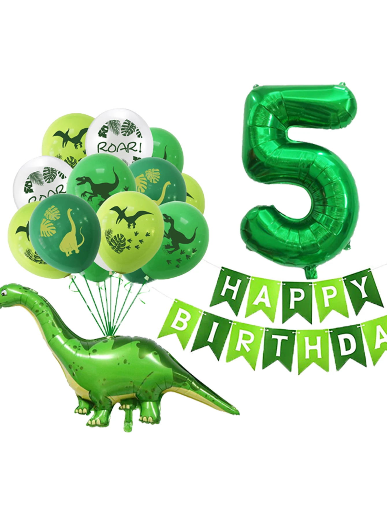 20 Stück grüne Zahlen-Dinosaurier-Luftballons-Set, alles Gute zum Geburtstag, Banner, Latex-Luftballons, Wald-Dinosaurier-Thema, Geburtstagsparty-Dekorationen – Detail 3