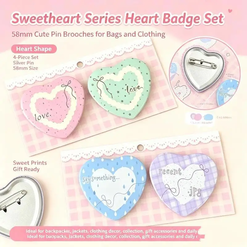 2Pcs Cute INS Style Star Bow Love Badge Kawaii Retro Girls Kids Backpack Pencil Bag DIY Decor Brooch Pin Accessories