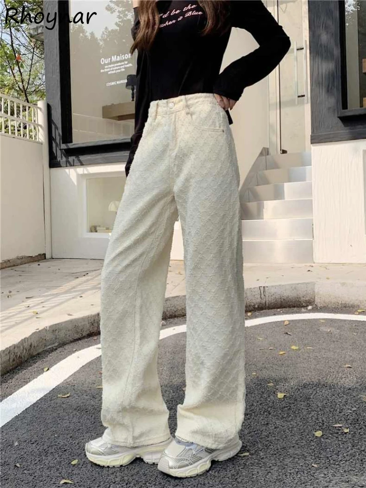 

Apricot Wide Leg Jeans Women Summer College High Waist Baggy Straight Texture Slender Designed Casual All-match Korean Fashion