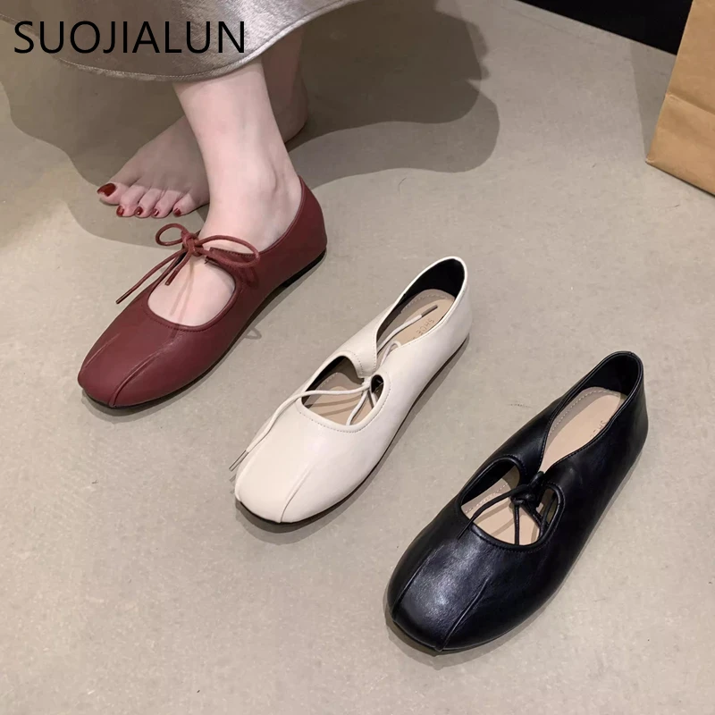 

SUOJIALUN 2025 Autumn New Brand Women Flat Shoes Fashion Round Toe Lace Up Mary Jane Shoes Soft Flat Heel Ladies Boat Shoes
