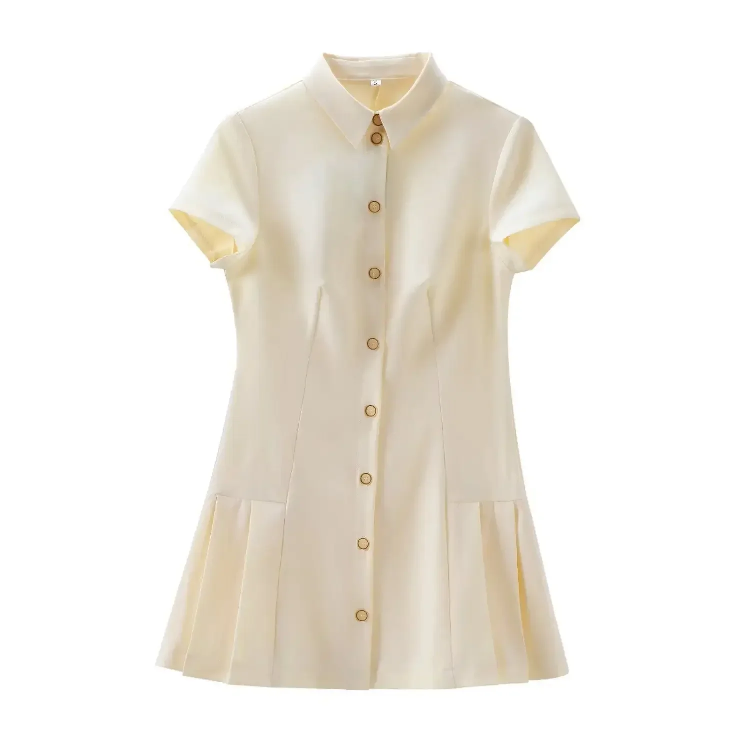 2025年ヨーロッパ夏新作レディースワンピースポロ襟通勤シャツショートAラインスカート